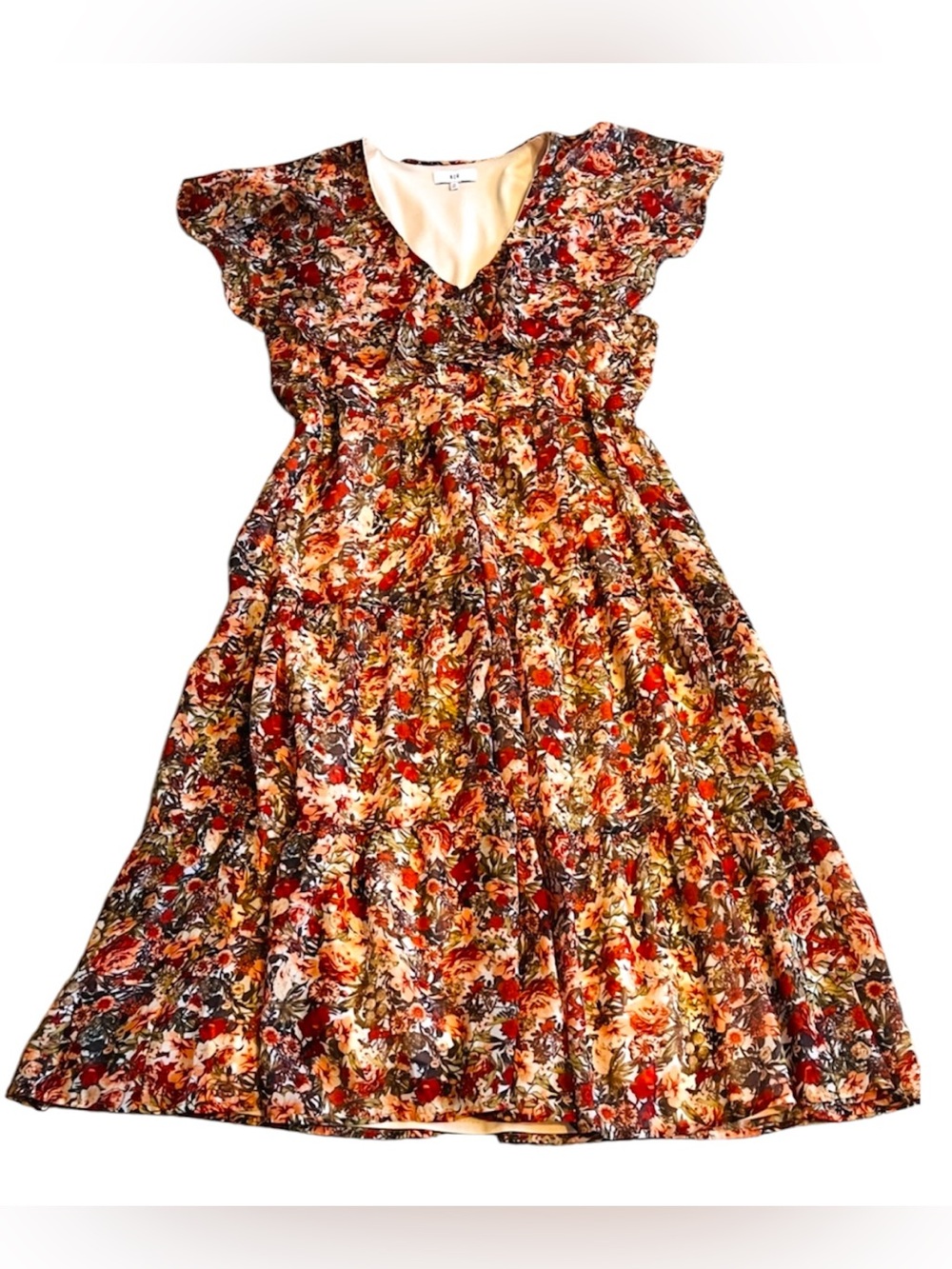 NSR Rust Floral Ruffle Midi Dress - Picture 4 of 4